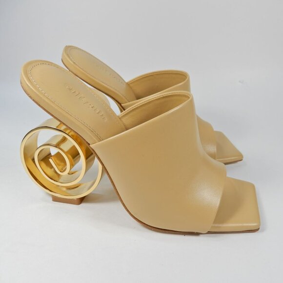 Cult Gaia Ira Spiral Swirl Slide Mule SANDAL 35 5 Natural Gold Leather NEW $458 - Picture 7 of 15